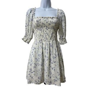 Reformation Elle Smocked Floral Puff Sleeve Mini Dress Size 6 Laurel Cottagecore